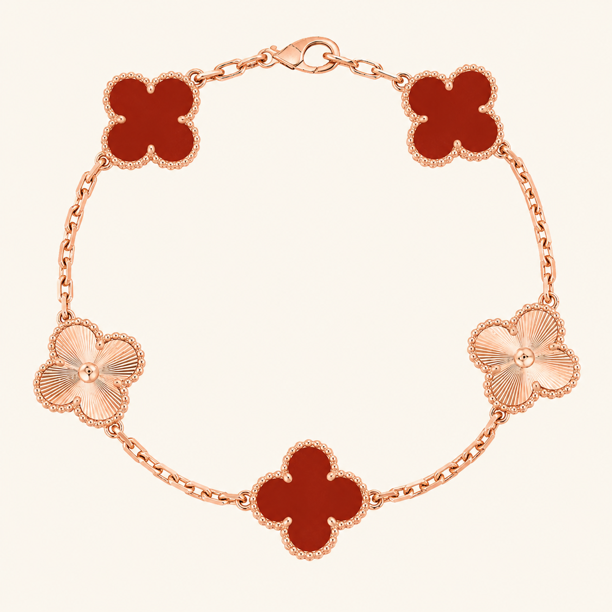 CLOVER | Red Rose Gold Guilloché Bracelet