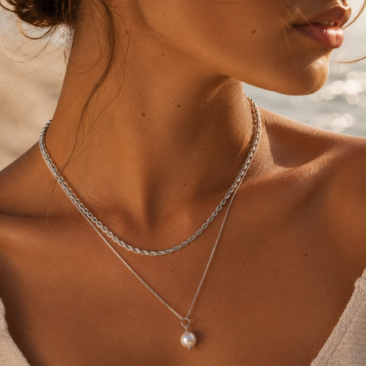 Pearl Layered Silver Necklace