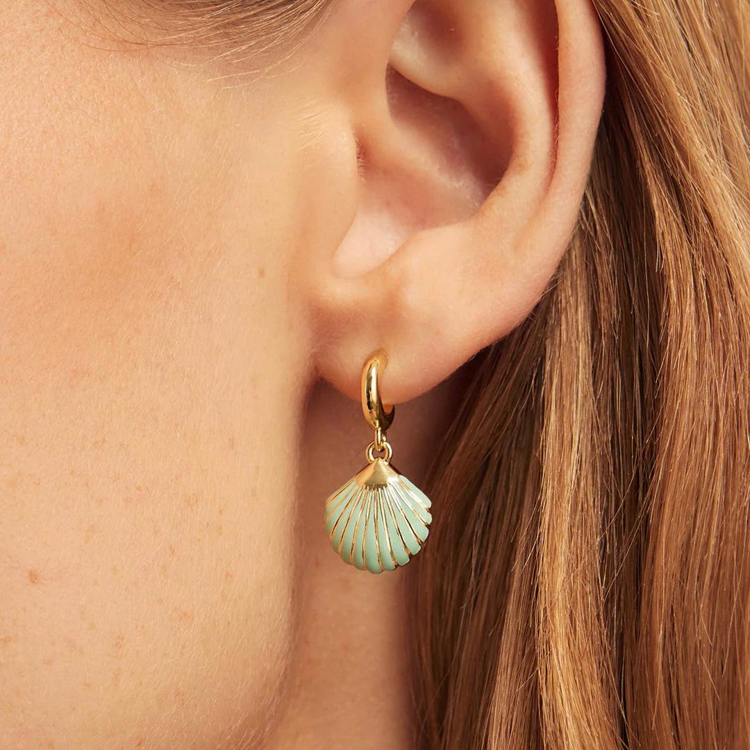 Azure Seashell Huggie Earrings
