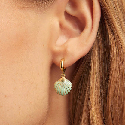 Azure Seashell Huggie Earrings